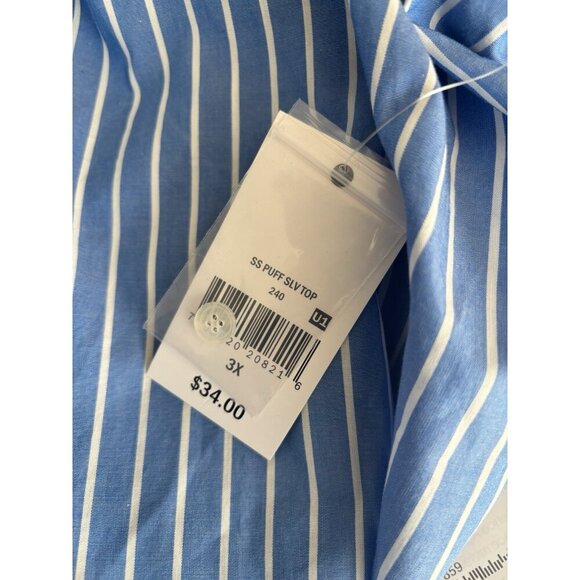 NWT Ophelia Roe Plus Size 3X Blue White Plaid Blouse Puff Sleeves Cotton - Picture 6 of 6